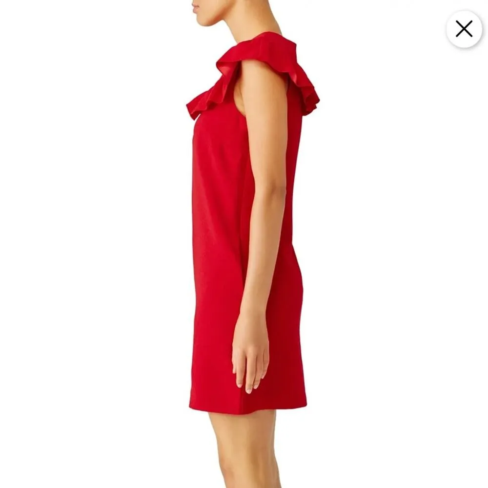 Trina Turk Cherry Red Rose Shift Ruffles Neckline Sleeveless Women’s Size 8 - Image 13