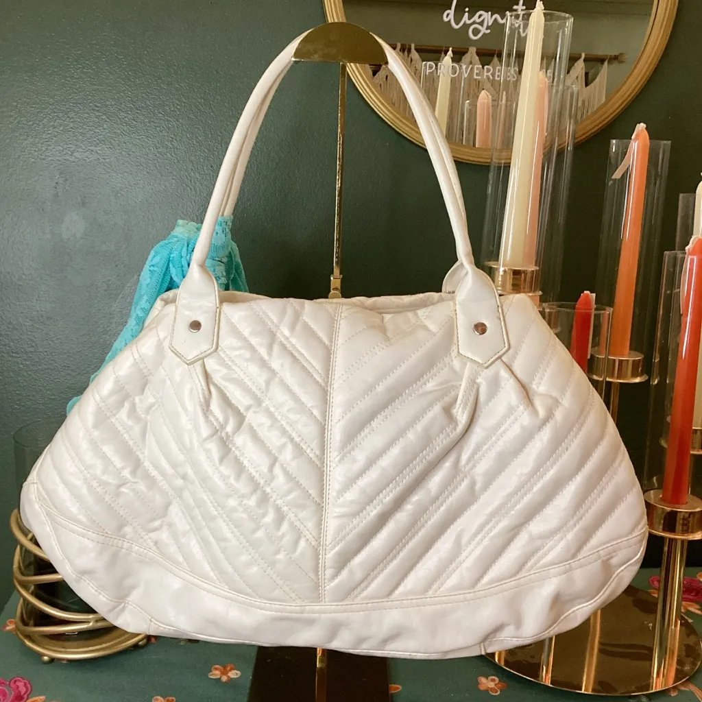 mark. White Quilted Shoulder Bag with Turquoise Accent‎ - Image 2