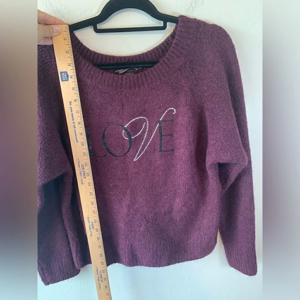 Victoria’s Secret Purple fuzzy “love” rhinestone sweater size M‎ - Image 7