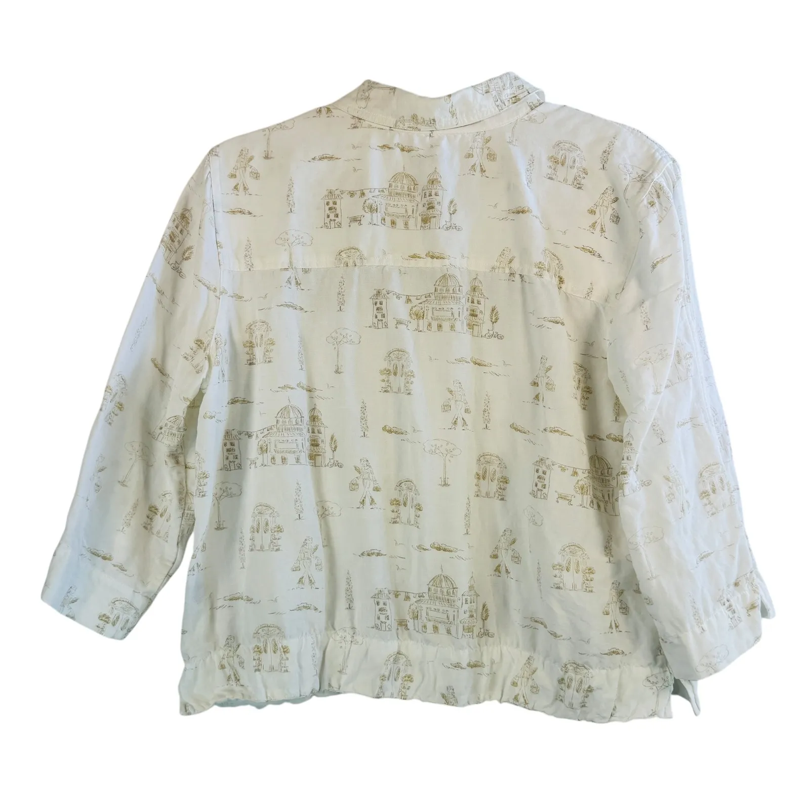 Christopher & Banks Linen Blend Button Shirt Scenic Print Village Houses Coastal - Image 2