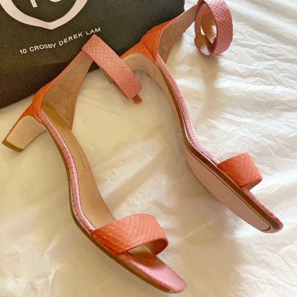 10 Crosby by Derek Lam pink watermelon snake print ankle buckle heeled sandals Size 9.5 - Image 3