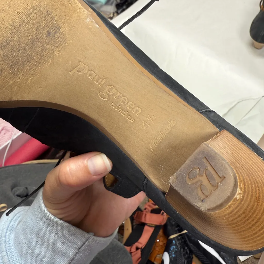 Paul Green Black Cutout Lace-up Heeled Sandals Sz 7 - Image 11