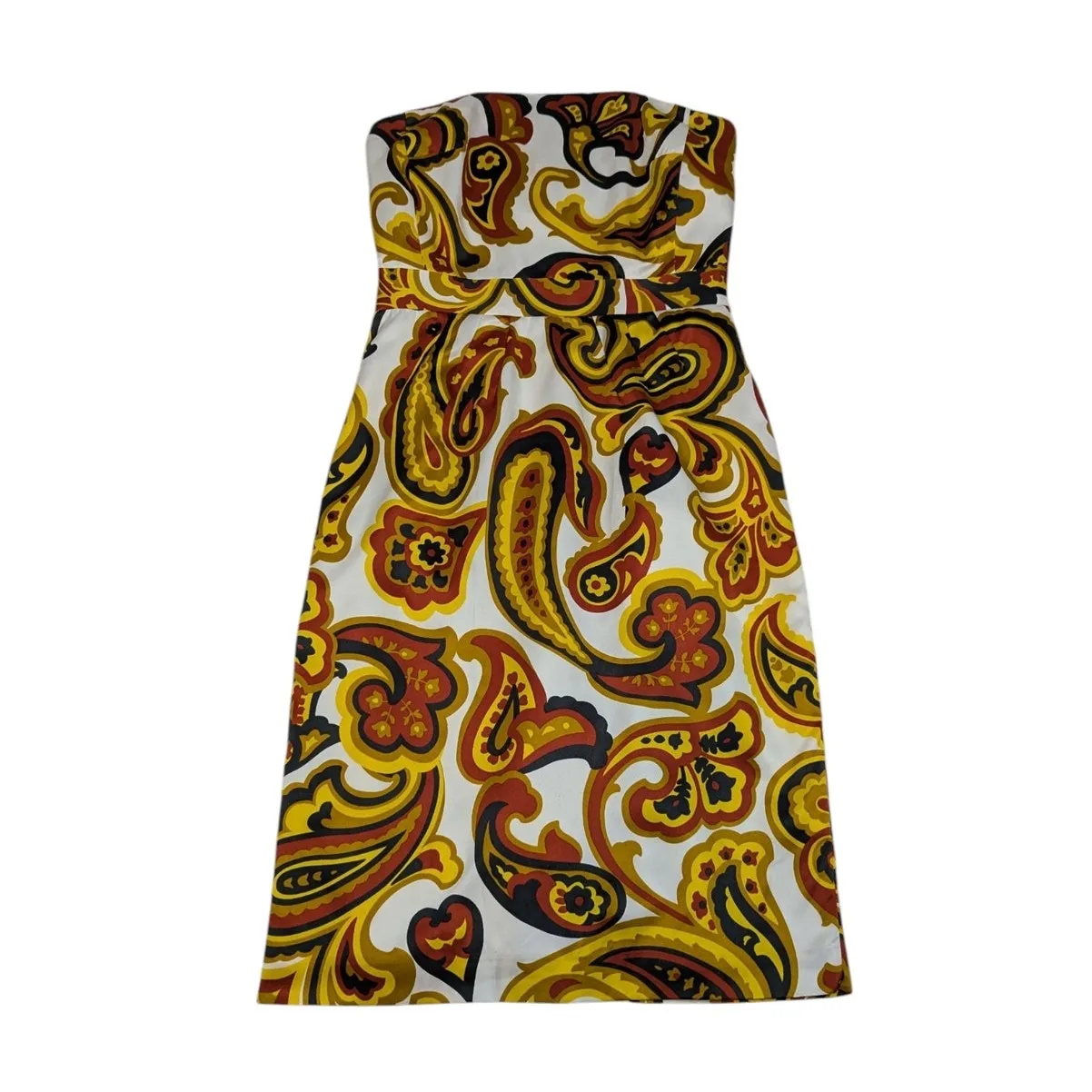Banana Republic Strapless Paisley Print Dress White Yellow Brown Size 0 - Image 14