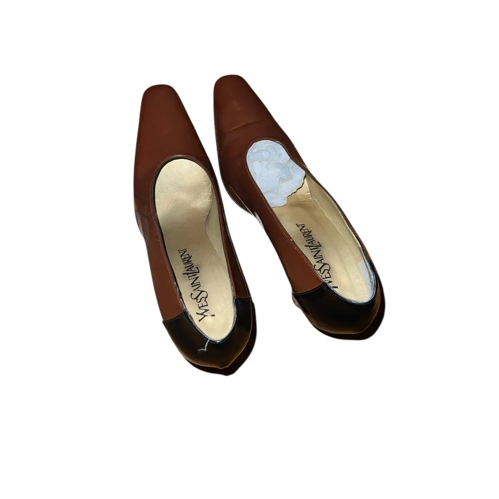 Yves Saint Laurent Brown and Black Vintage Leather Women's Heels Size 7 N - Image 2