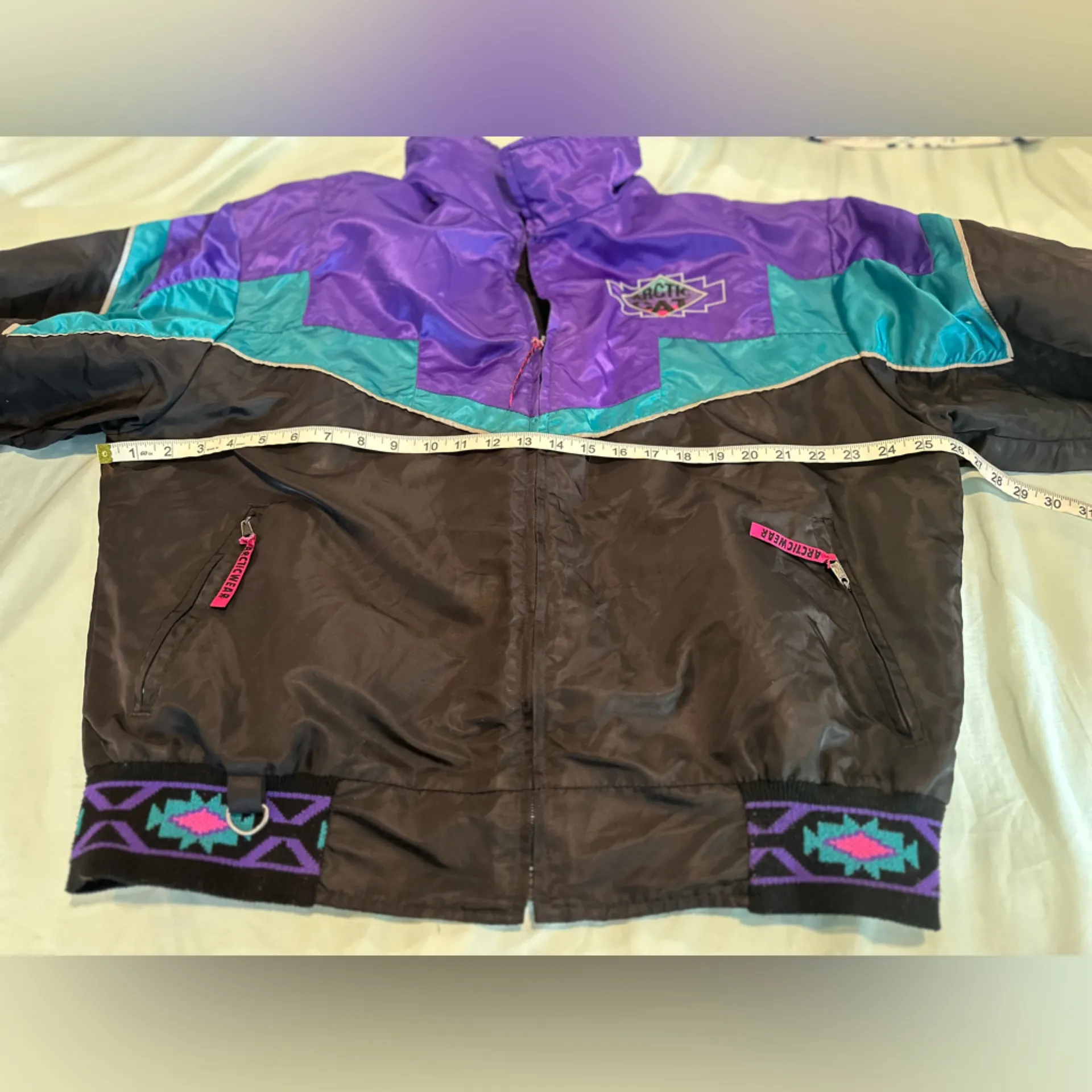 Vintage 80s 90s Arctic Cat Snowmobile Ski Thinsulate Lined Satin Zip Jacket. Purple Size M - Image 3