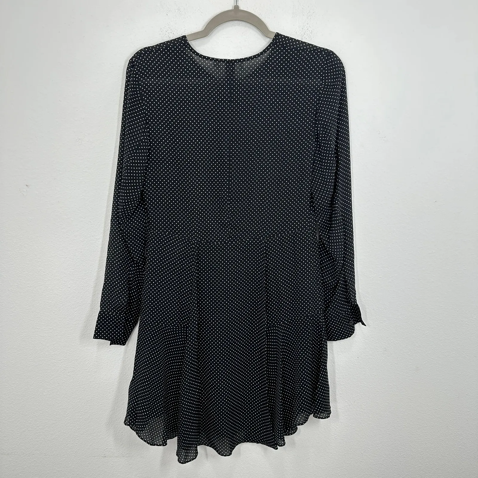 A.L.C. Black White Polka Dot 100% Silk Long Sleeve Mini Dress Size 4 Fit & Flare - Image 10
