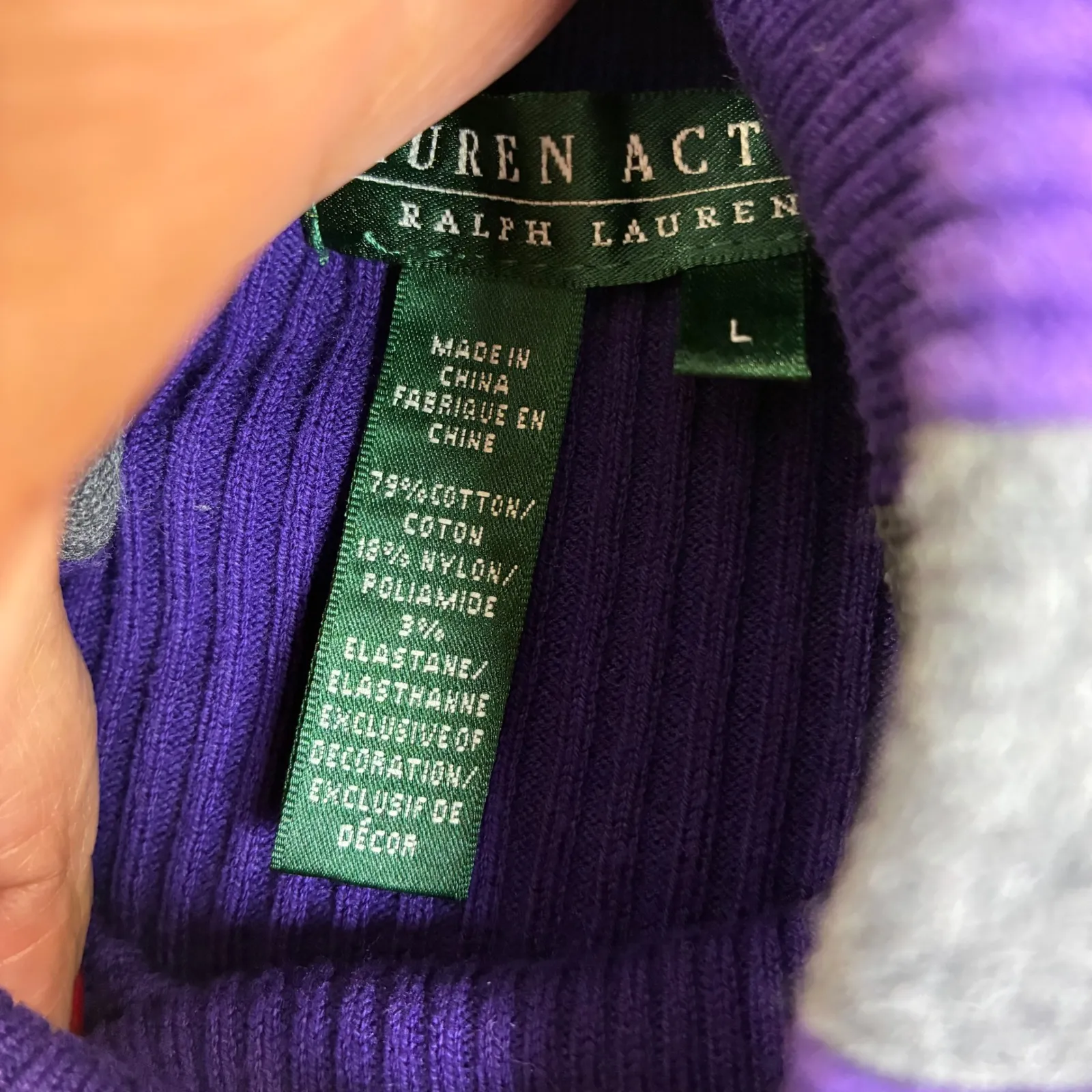 Lauren Active LRL Womens L Purple Ribbed Turtleneck Sweater Long Sleeve Logo VTG - Image 7