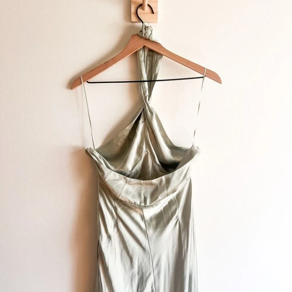 Anthro BHLDN Selma Halter-Neck High Shine Satin Maxi Dress M - Image 7