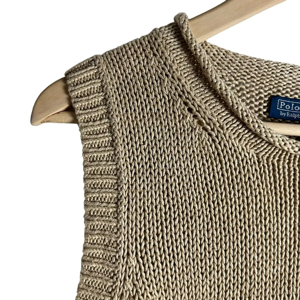 Polo Ralph Lauren Linen Cotton Tan Knit Sleeveless Crewneck Sweater Vest Size L - Image 7