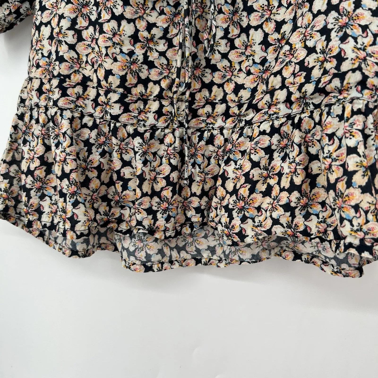 Paige Azul Smocked Ditsy Floral Crop Top Short Puff Sleeves Black Size L - Image 6