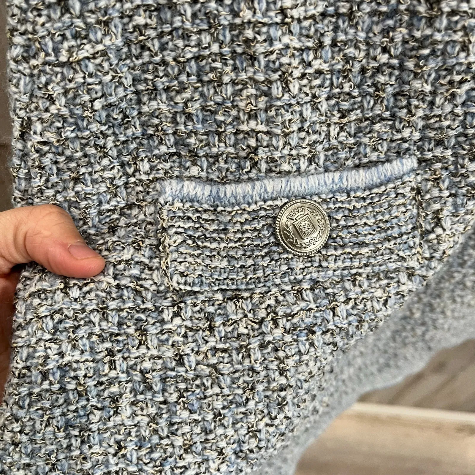 New H&M Blue Tweed Pocket Preppy Knit Sweater Dress Medium Twee Coquette - Image 4