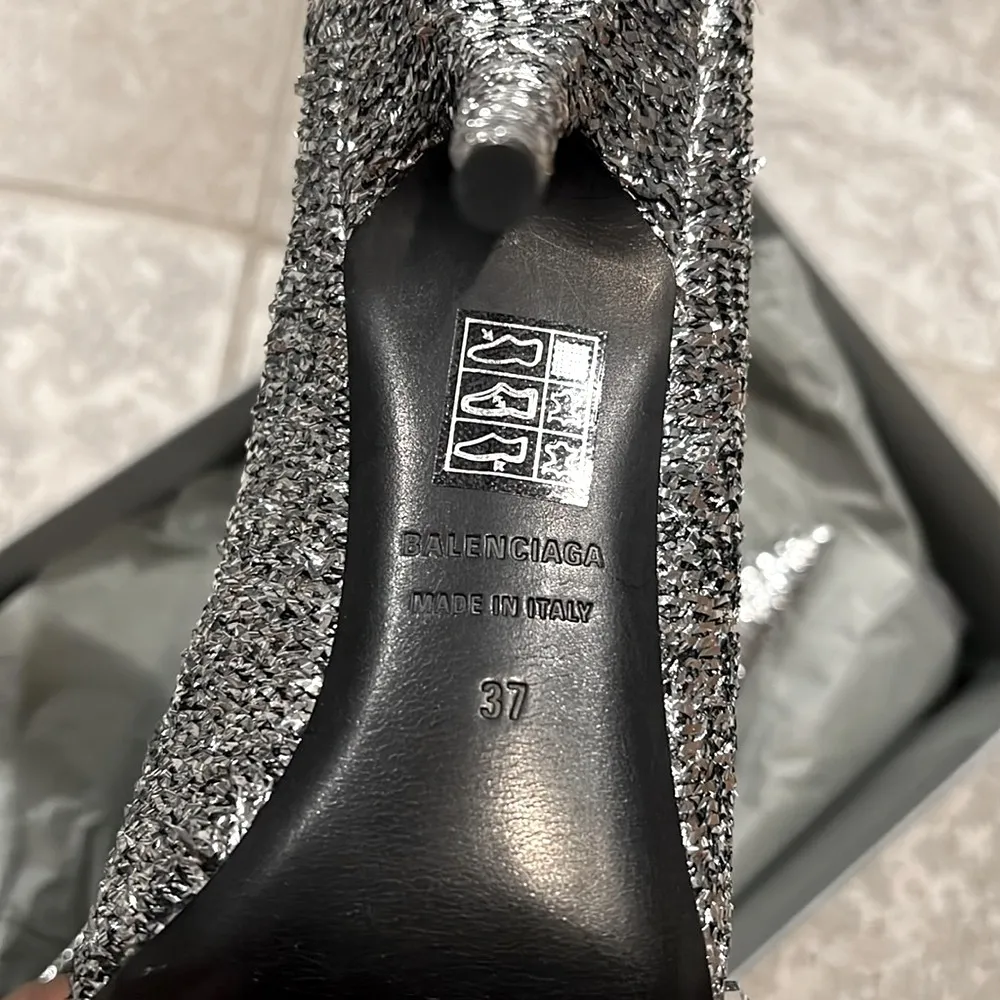 Balenciaga Knife Glitter High Heel Mules in Silver Titanium Size 37 New +DustBag - Image 8