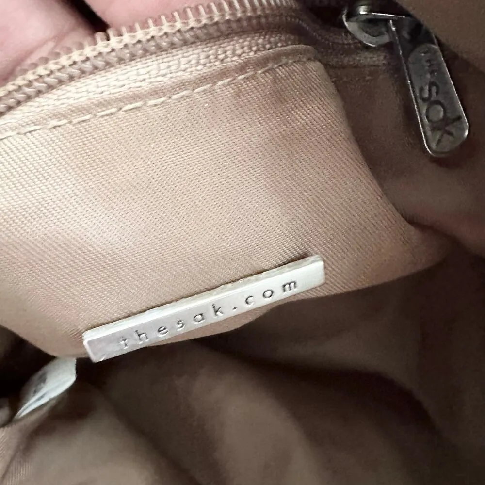 The SAK Classic Crochet Beige Khaki Tan Long Handle Medium Shoulder Bag Zip - Image 9