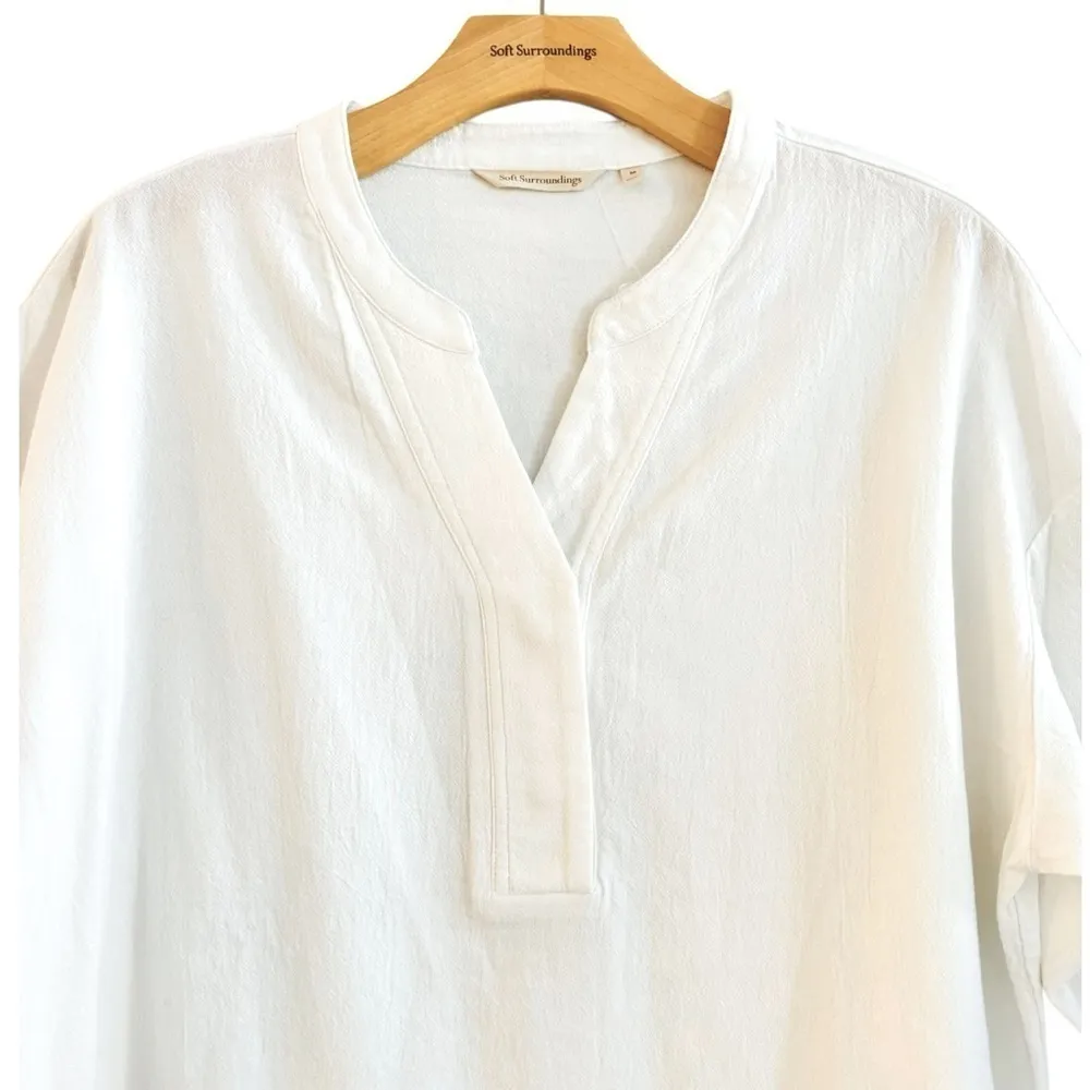 SOFT SURROUNDINGS Cedella Pullover Mandarin Collar Top White Size M NEW - Image 3
