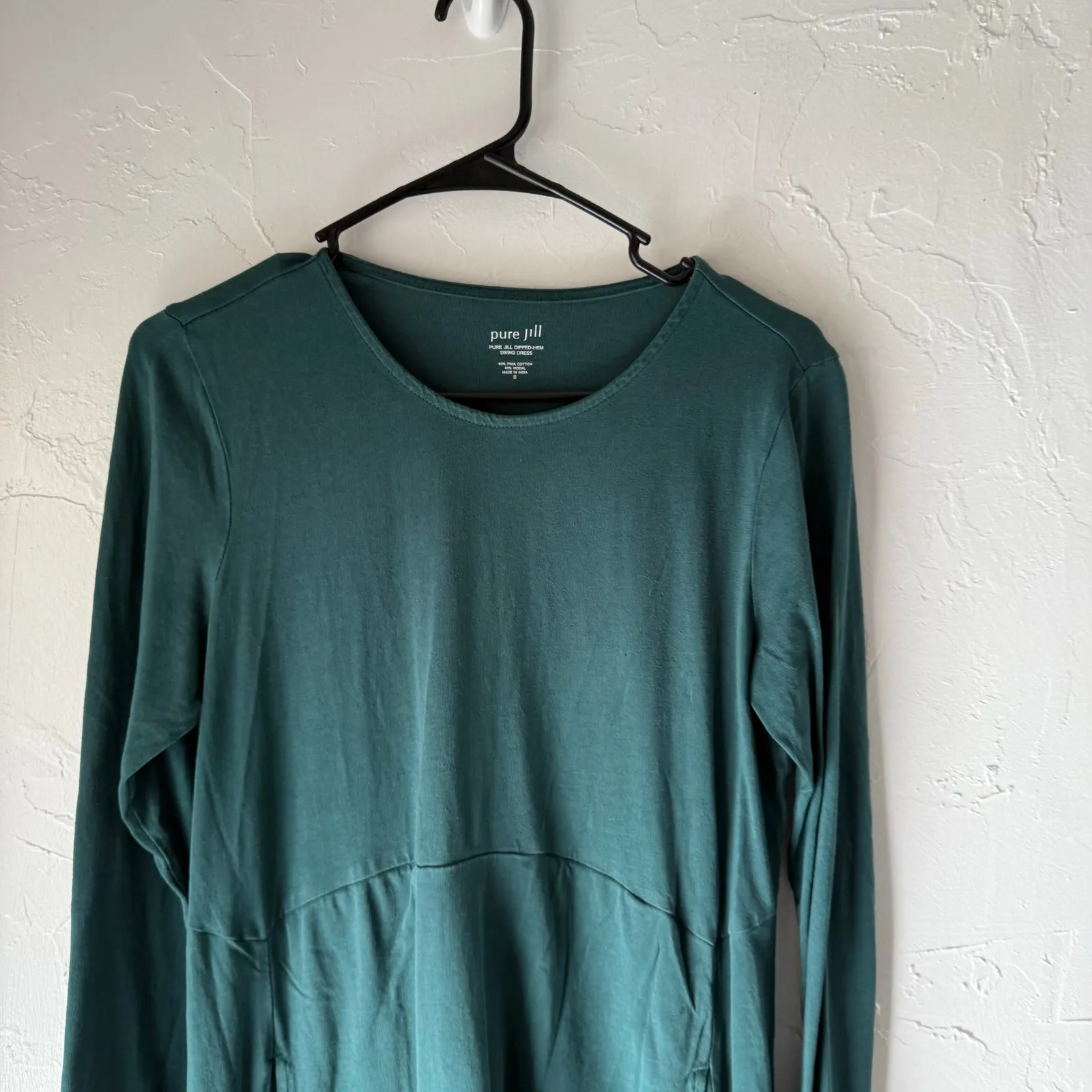 Pure Jill J. Jill Size Small Pima Cotton Modal Green Dipped Hem‎ Swing Dress - Image 2