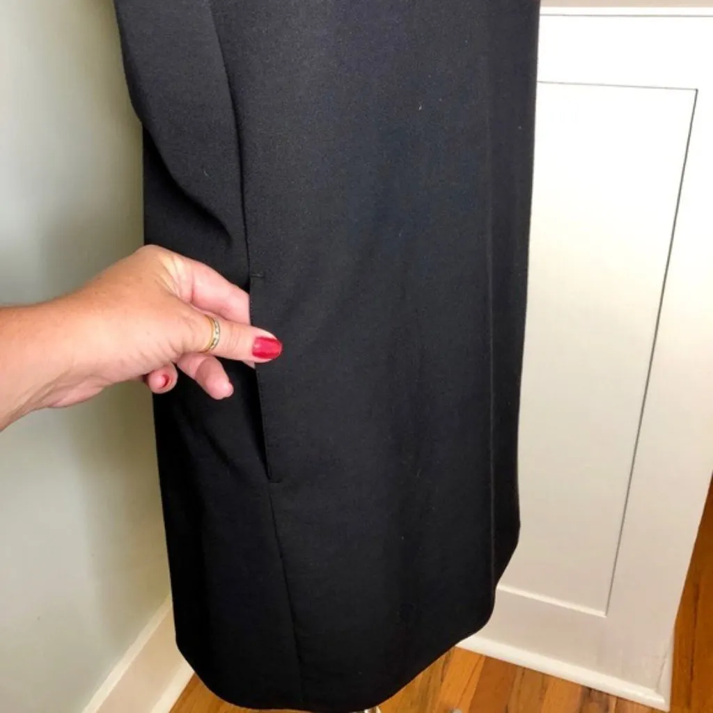 VINCE Black Leather Piped Shift Dress with Pockets Small - Image 5