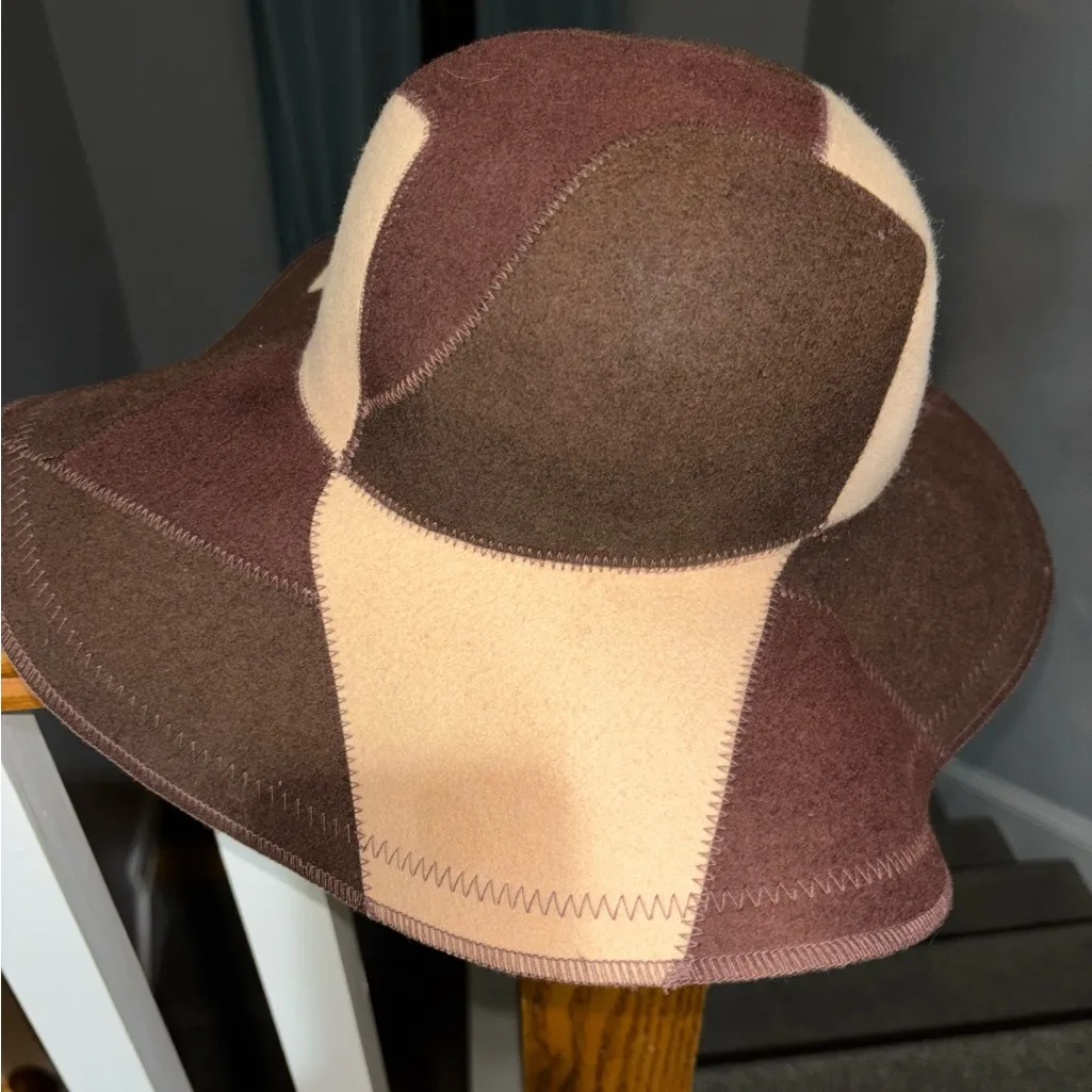 Jessica Simpson Patchwork Hat - Brown and Cream - Image 3