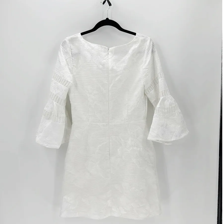 Belle Badgley Mischka Dress size 10 White Crochet Flare Jacquard Bell Sleeves - Image 2
