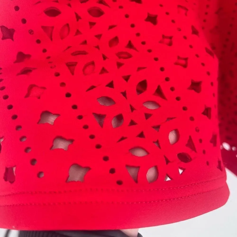 Alya Women's Scuba Sleeveless Round Neck Eyelet A-Line Party‎ Dress Red Size XS - Image 8