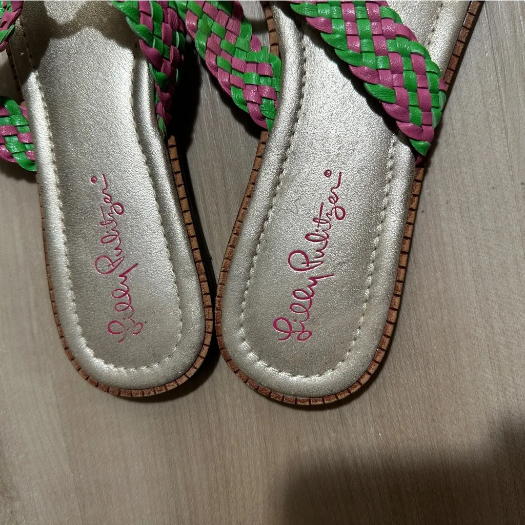 Lilly Pulitzer Mckim Pink And Green Braided Thong Sandals Size‎ 8 - Image 8