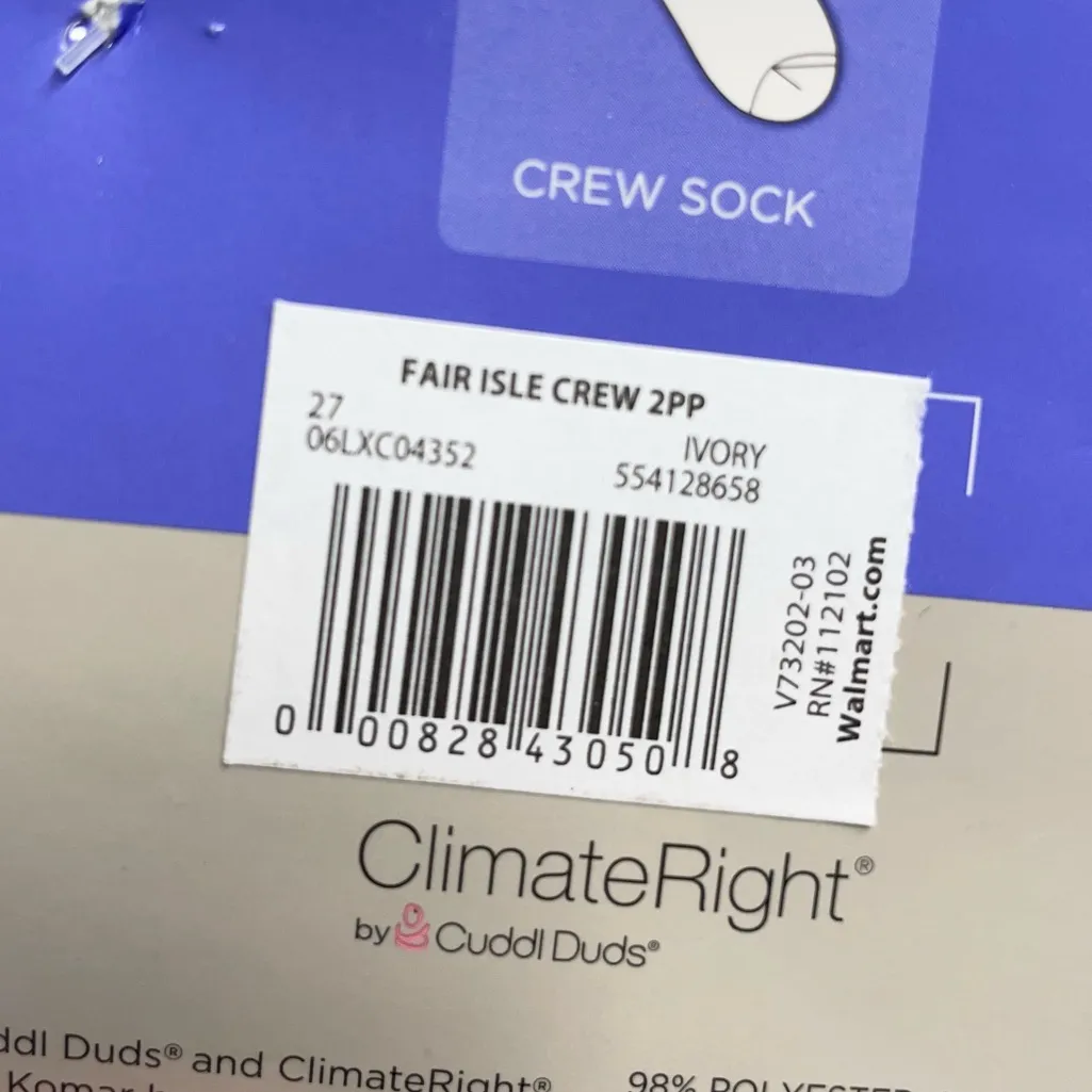 NEW Cuddl Duds PlushFill Leg Layering Crew Socks One Size Ivory Fair Isle 2 Pair - Image 5