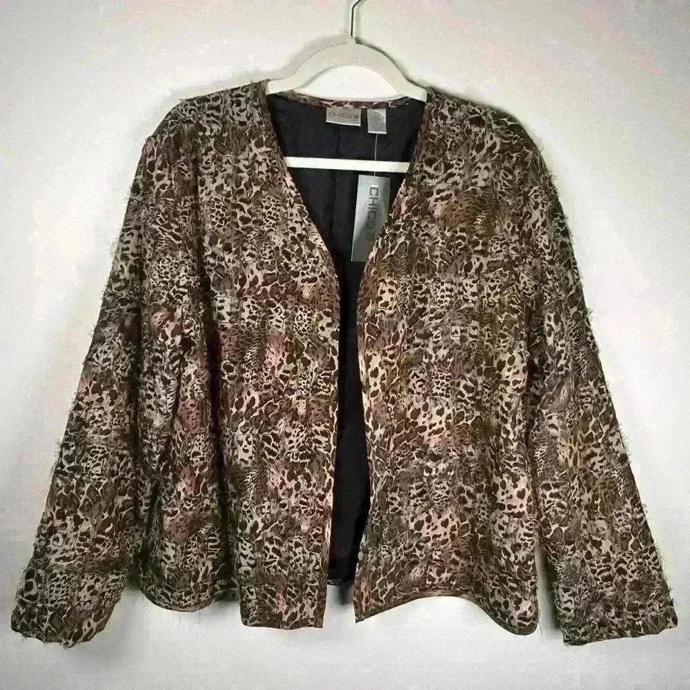 NWT Chico’s Women’s Size 1 (Medium/Size 8) Silk Open Front Jacket Animal Print - Image 8