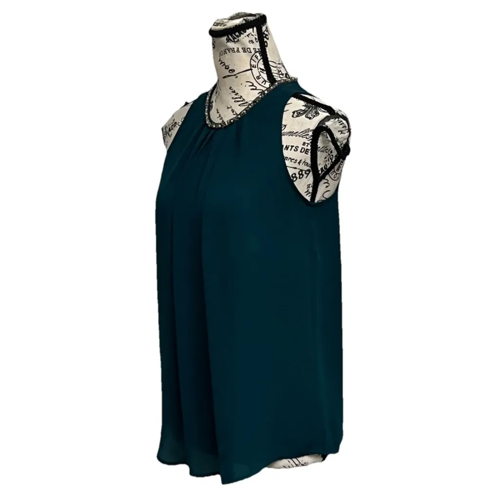 Violet + Claire Green Beaded Neckline Crepe Blouse Womens Career Modest Mature S - Image 2