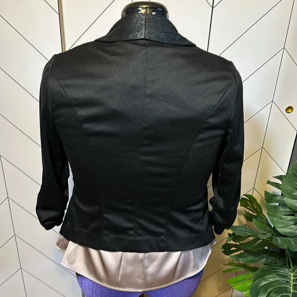 Stroosh Black Shiny Button Ruched 3/4 Sleeve Blazer Jacket Size Medium Corpocore - Image 2