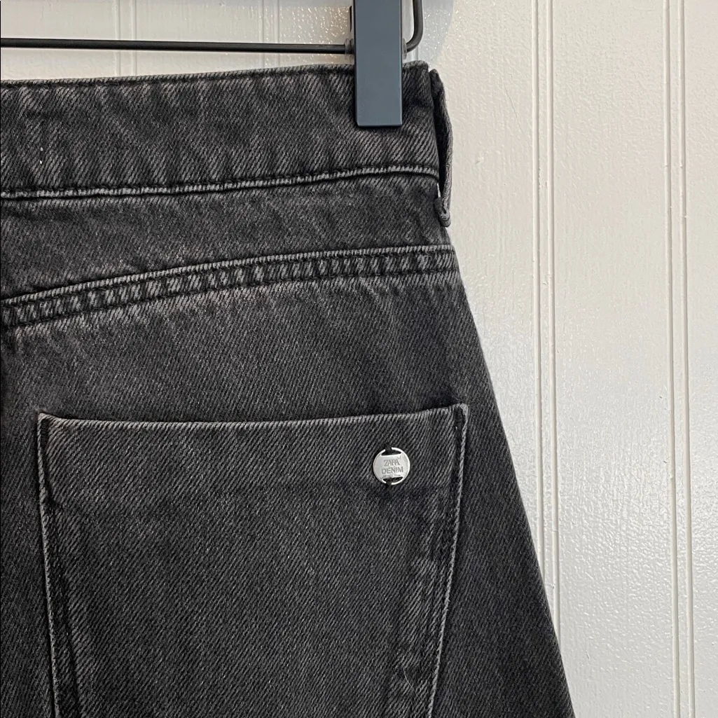 ZARA High Rise Wide Leg Cotton Denim Jeans in Washed Black Size 2 - Image 12