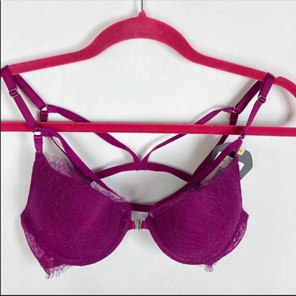 Maidenform Eyelash Lace Push-up Strappy Bra Raspberry Magenta 34B - Image 3