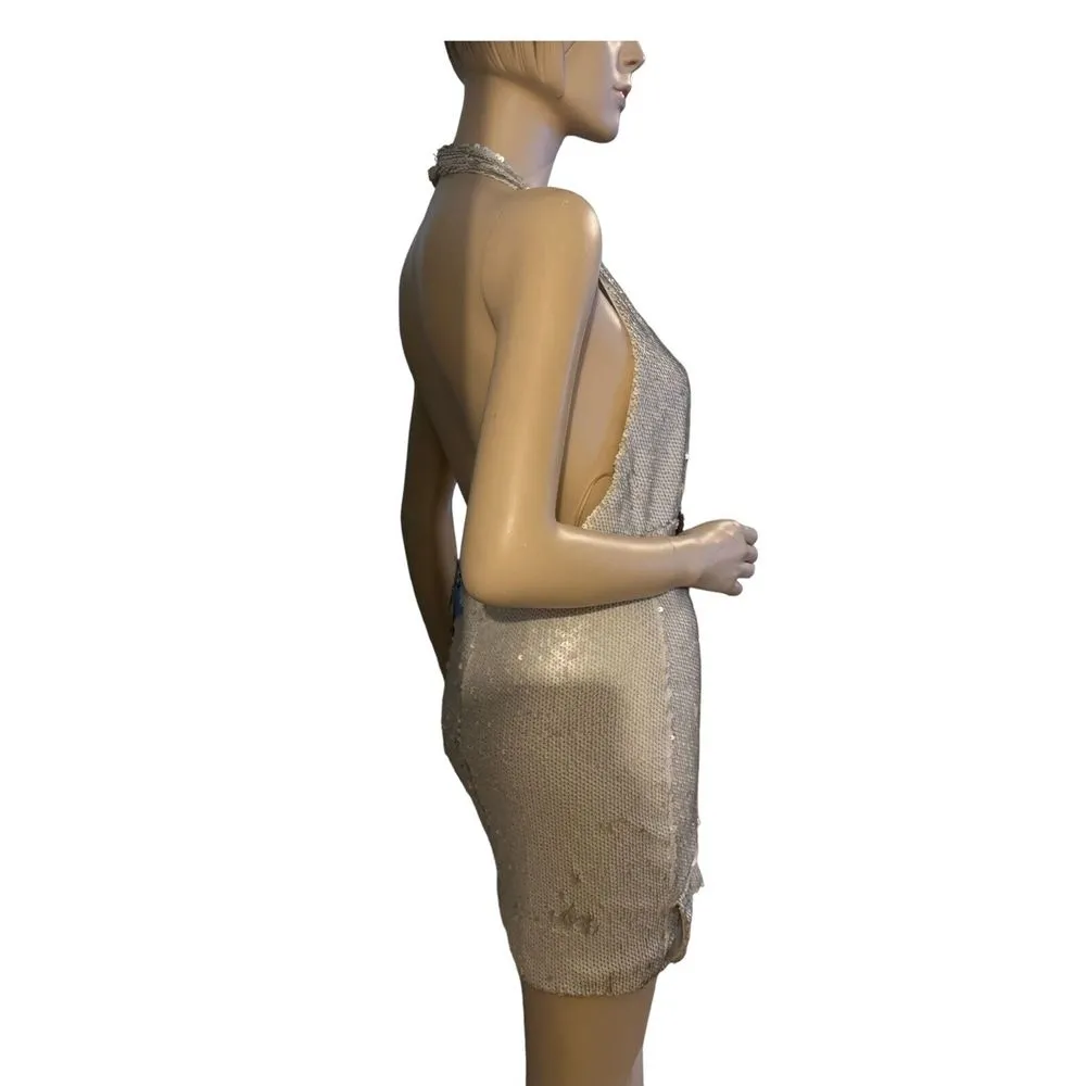 DO+BE Dresses‎ |  Beige Cream Sequin Halter Ruffle Mini Dress ...Medium. NWT - Image 3