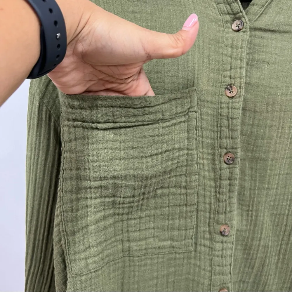 Urban Outfitters Out From Under small Olive Green Button Down Long Sleeve Top - Image 3