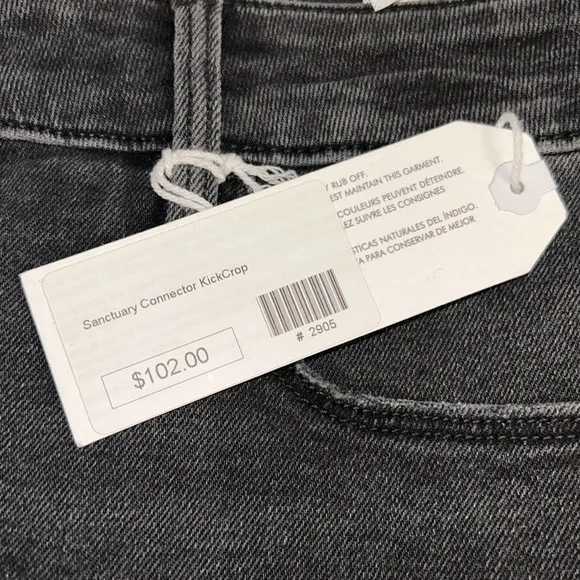 Sanctuary Connector Kick Crop Black‎ Raw Hem Denim Jeans. Size 28 NWT $102 - Image 5
