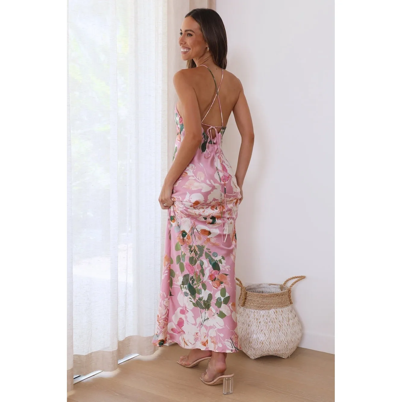 Hello Molly FEELING MOODY MAXI Criss Cross Back DRESS PINK NWT Size L - Image 4