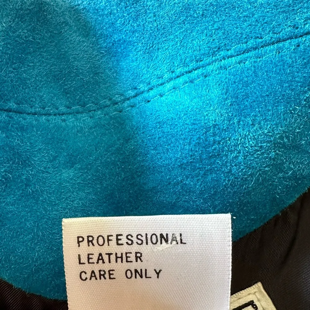 St John Sport Turquoise Blue Leather Long Sleeve Jacket size Medium M - Image 15