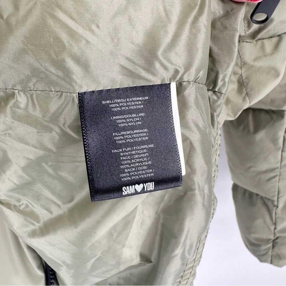 Sam Edelman Water Repellent Faux Fur Trim Puffer Jacket Quilted Green Women's M - Image 11