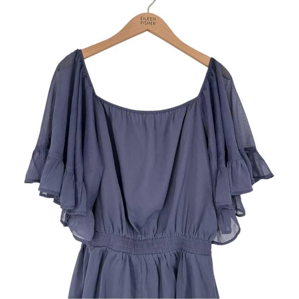 Endless Rose Ruffled Sleeve Romper in Dusty Blue size Large Off the Shoulder - Image 3