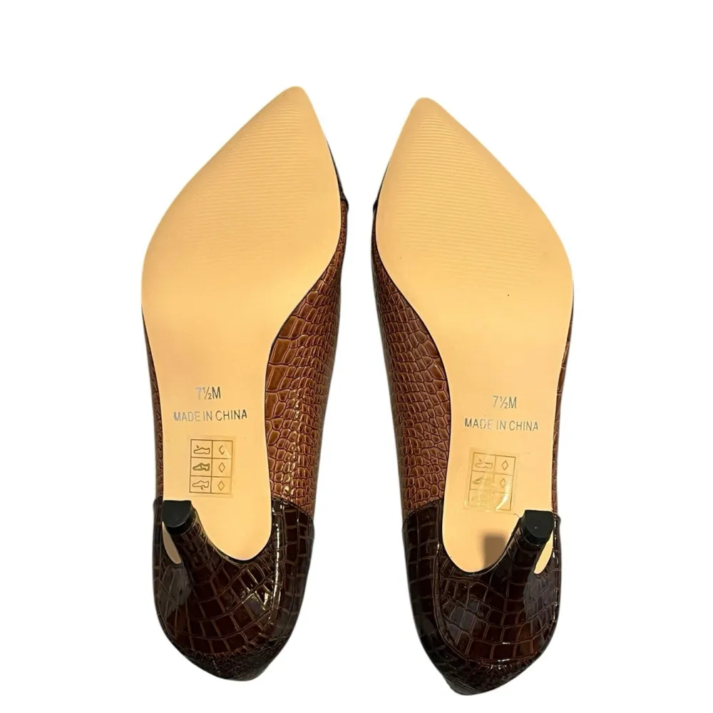 Ashro Carley Pump Shoe Womens Size 7.5Brown Faux Reptile Texture 3 in Heel NEW Brown - Image 6