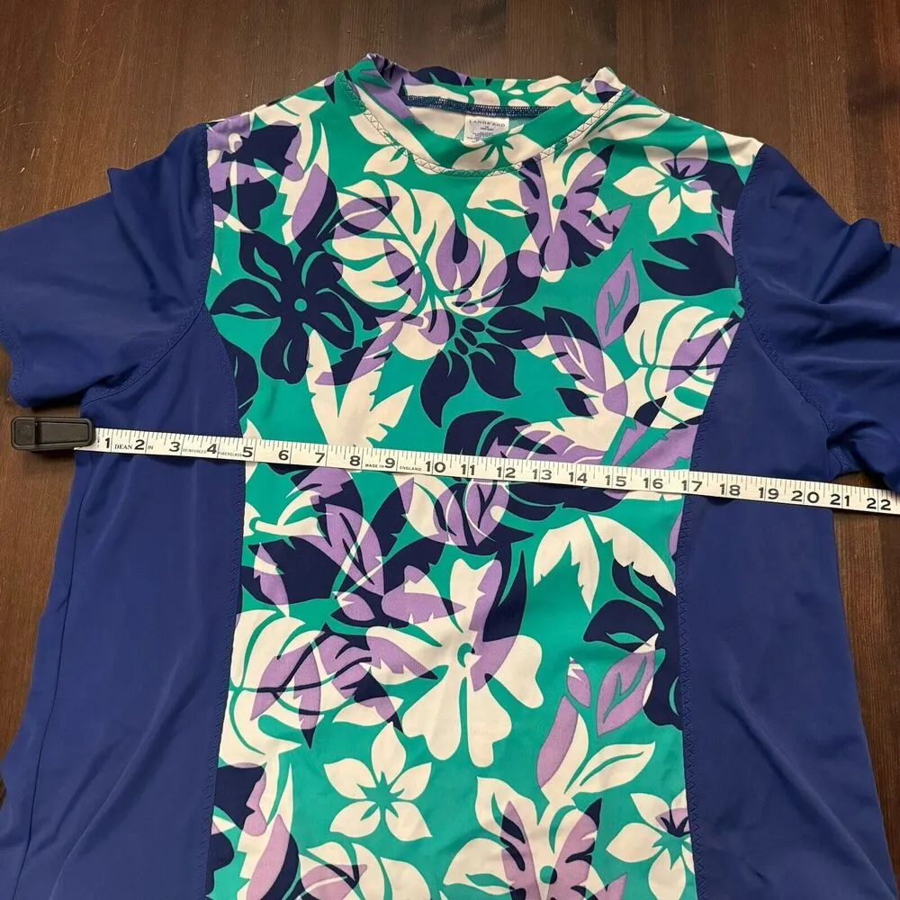 Lands' End Swim Sun Shirt Rash Guard Floral Short Sleeve Women’s Plus Size 1X Blue - Image 6