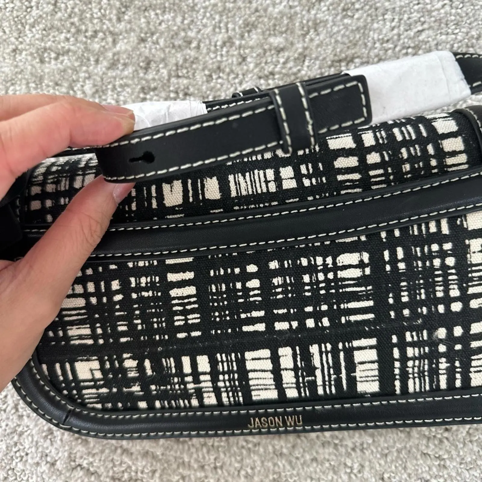 Jason Wu Orbit Crossbody Clutch Sling Bag Black Leather Canvas 70s Plaid - Image 8