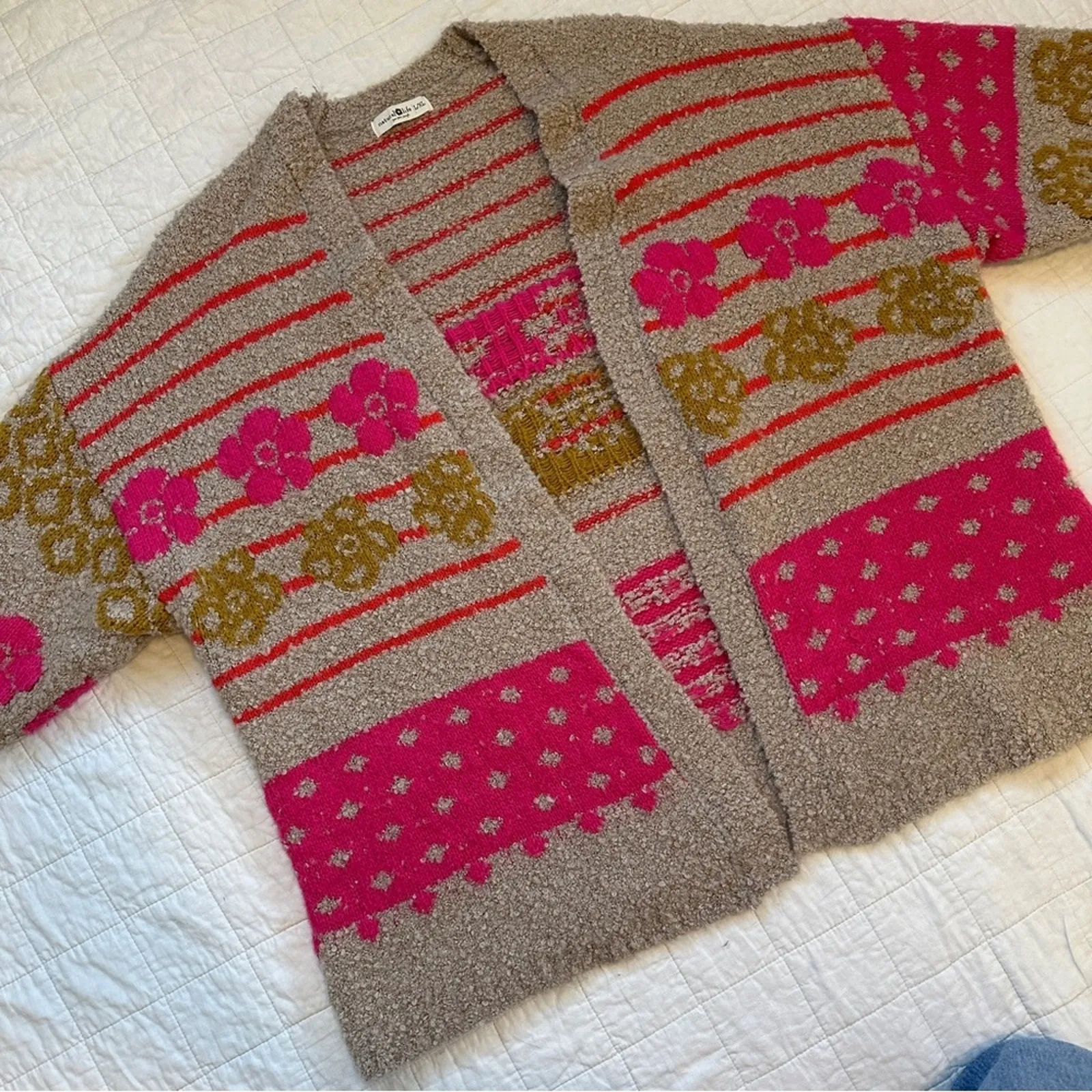 Natural Life Calla Jacquard Cardigan Sweater Floral L/XL Colorful - Image 4