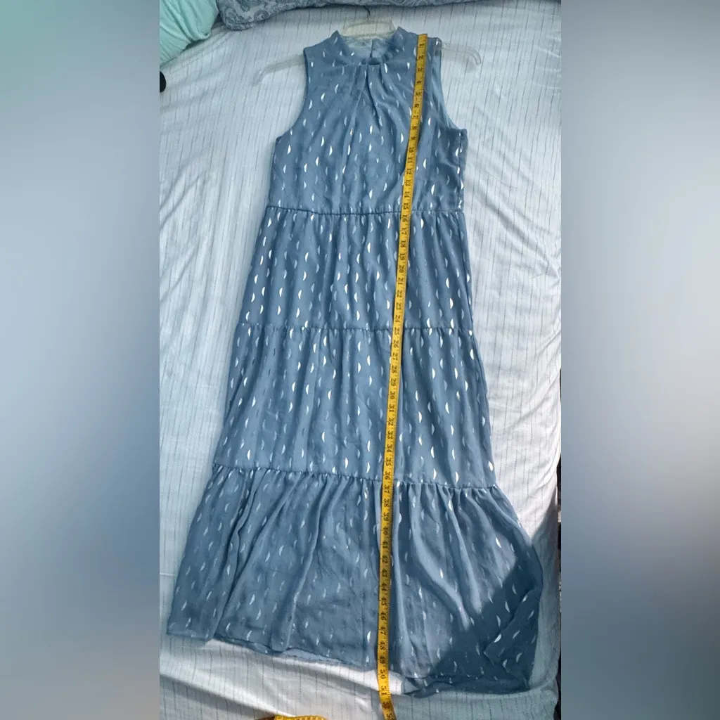 DONNA RICCO New Y Blue Metallic Moon Print Sleeveless Midi Dress Women’s Size 4 - Image 10