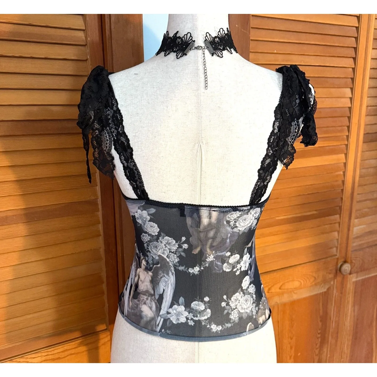 Dolls Kill Gothic Victorian Come My Sweet Angel Floral Lace Strap Cami Top L - Image 6