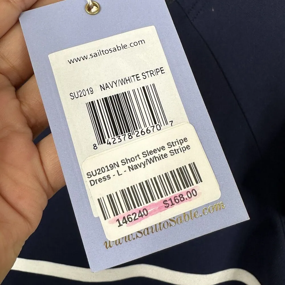 NEW Sail To Sable STS Dress Large Short Sleeve Navy White Stripe Nautical Shift - Image 12