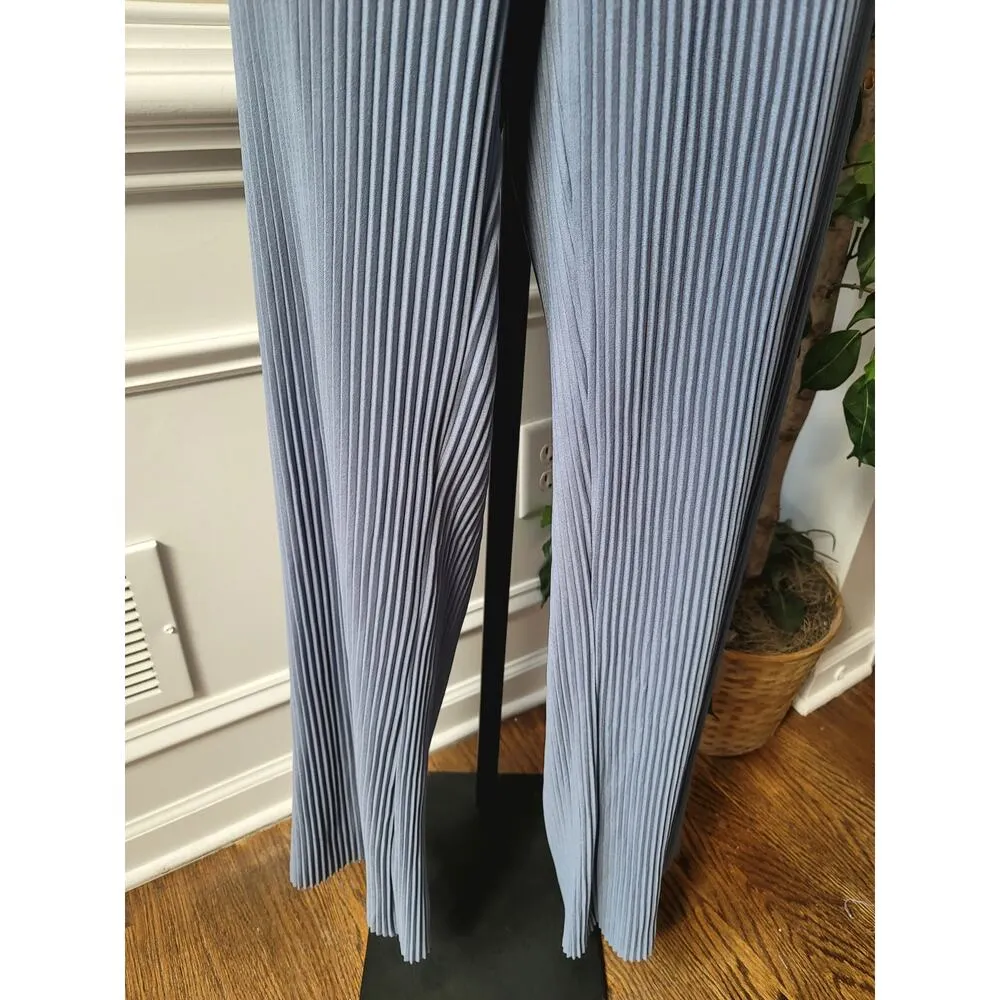 MANIER E DE VOIR 2 Piece Suit Womens Size 12 Blue Striped Short Sleeve Mock Neck - Image 12