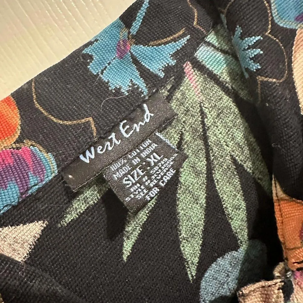 Vintage Style West End Beaded Jacket Sz XL Extra Large Black / Colorful Flowers - Image 2