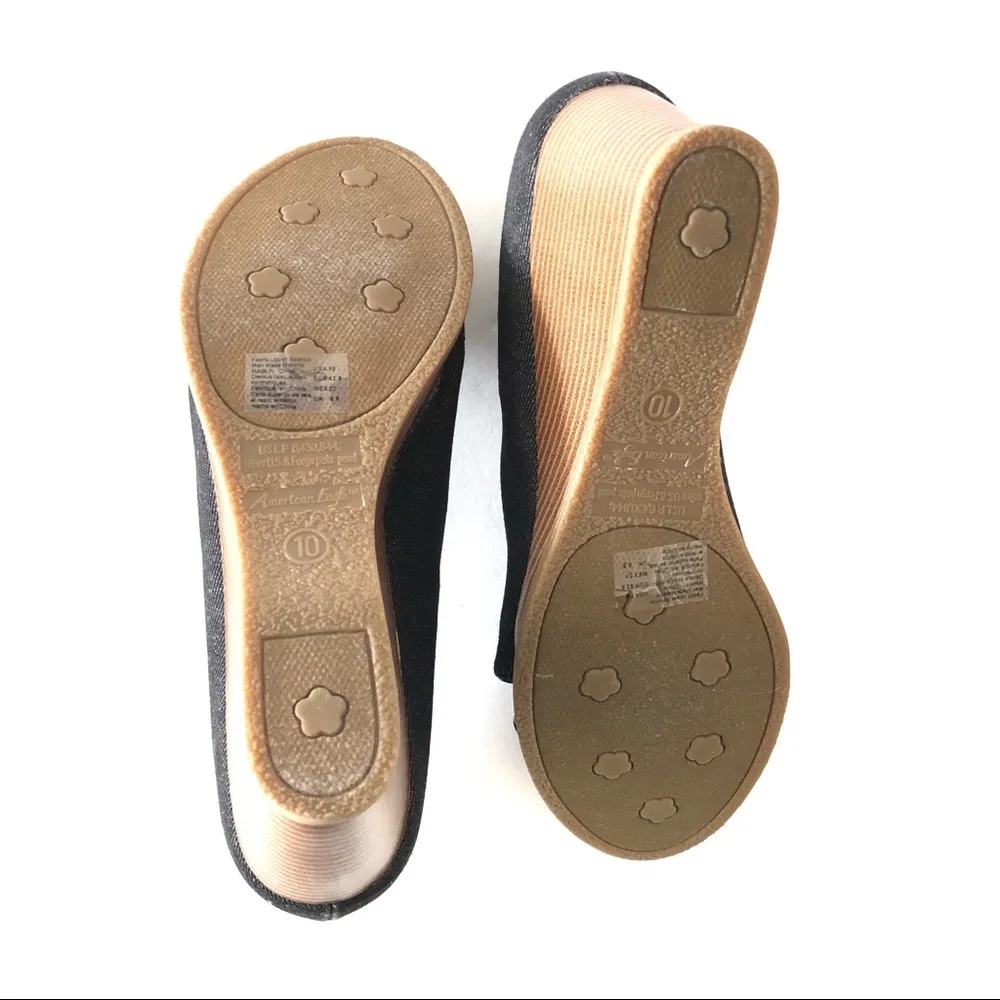 American Eagle Wedges Denim Blue Brown Heels 10 - Image 8