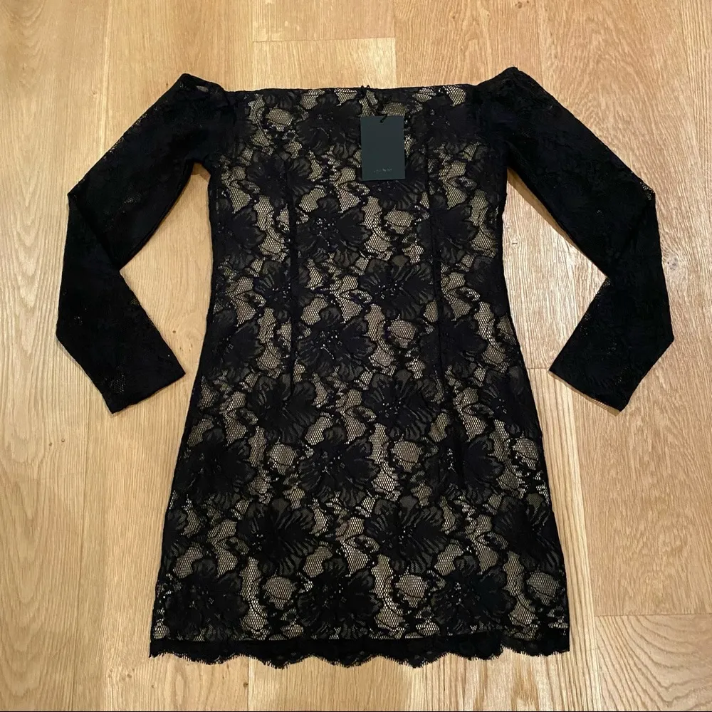 NBD Lace Overlay Off Shoulder Mini Dress in Black - Image 6