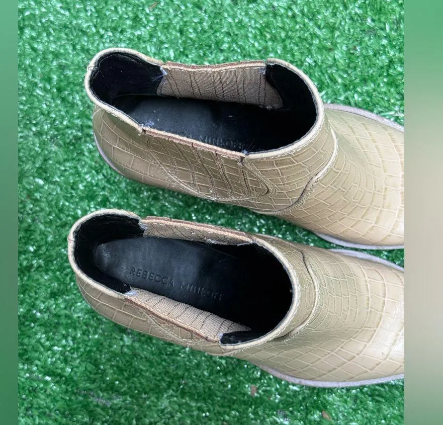 Rebecca Minkoff Sabana Bootie Croc Embossed Cream Leather Ankle Boots Size 9 - Image 13