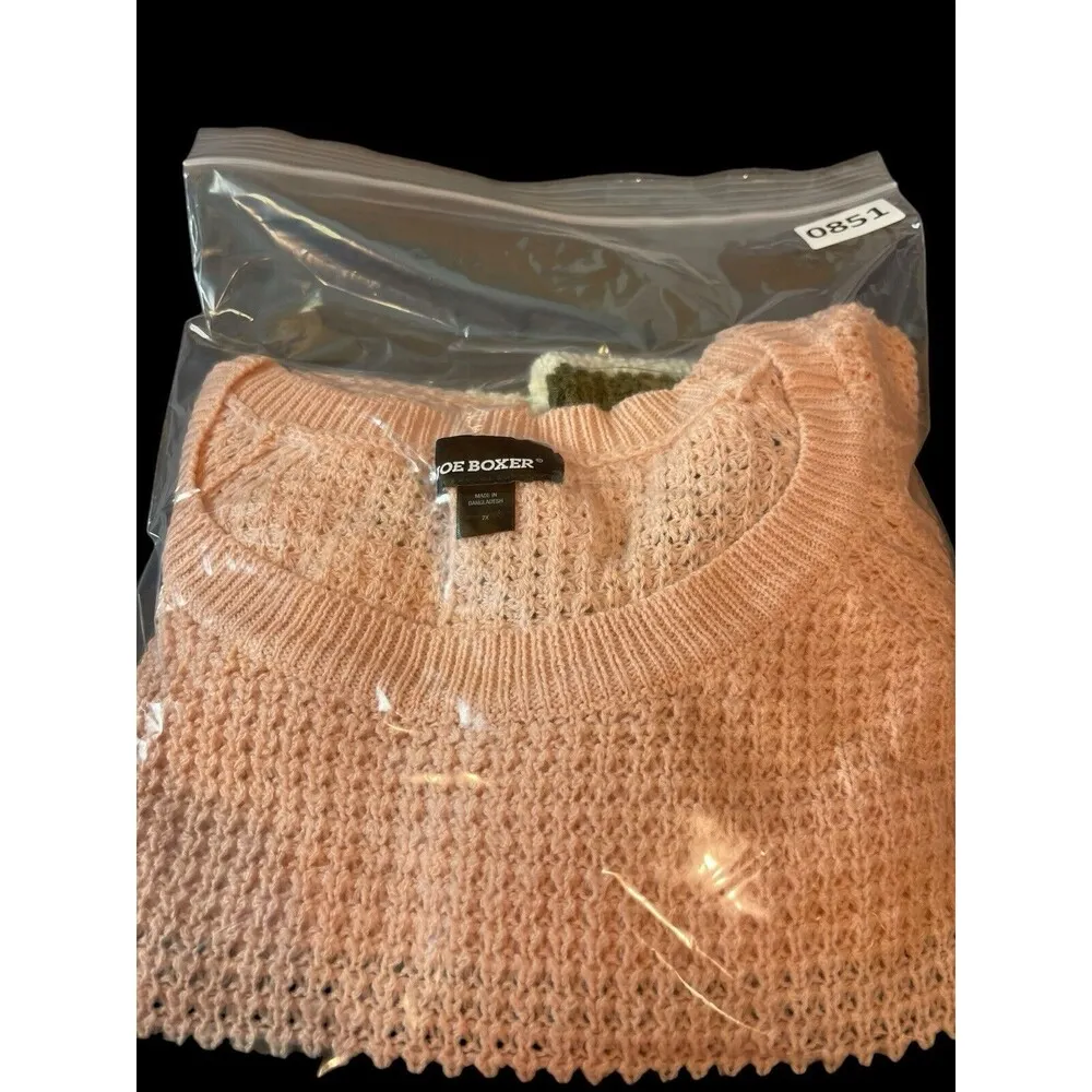 Joe Boxer Pink Green White Striped Pullover Open Knit Crew Neck Sweater 2x - Image 11